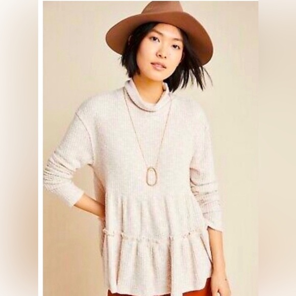 Anthropologie Eri & Ali Brontë babydoll tiered tunic waffle thermal knit top - Picture 1 of 4